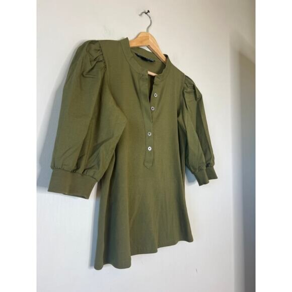 NEW Veronica Beard Coralee High Volume Poplin Puff Sleeve Top Green Size: Small - Picture 3 of 7